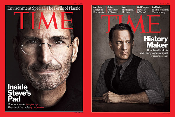 Obálky Time: Jobs a Hanks